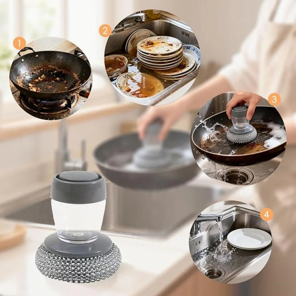 Automatic Soap Dispensing Dish Scrubber – Liquid Dispenser Cleaning Brush for Kitchen Utensils