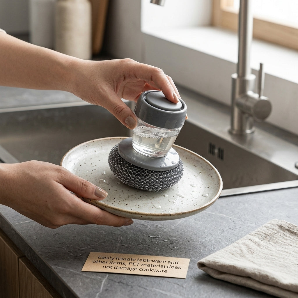 Automatic Soap Dispensing Dish Scrubber – Liquid Dispenser Cleaning Brush for Kitchen Utensils